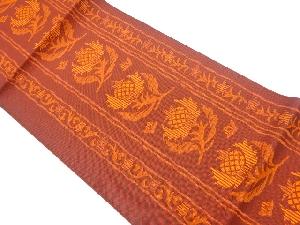 リサイクル　縞に抽象草花模様織出し名古屋帯